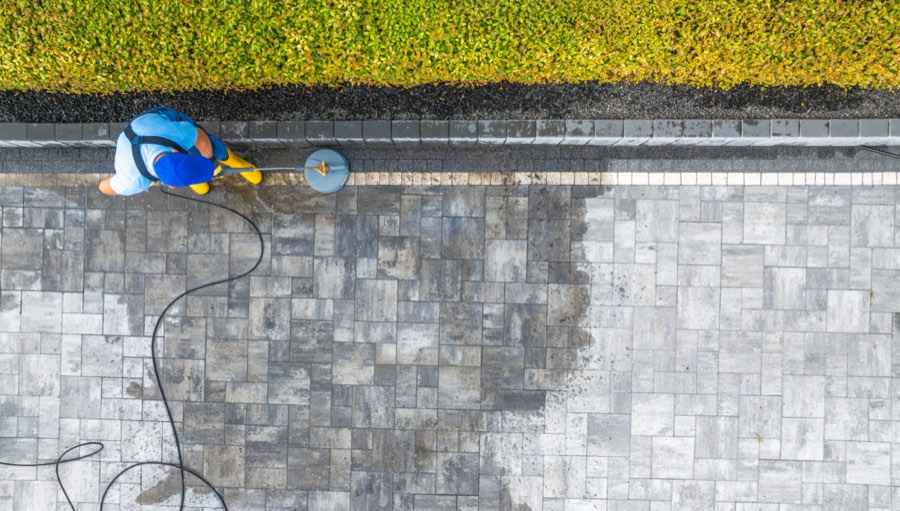 Pressure washing paver surface in Tucson