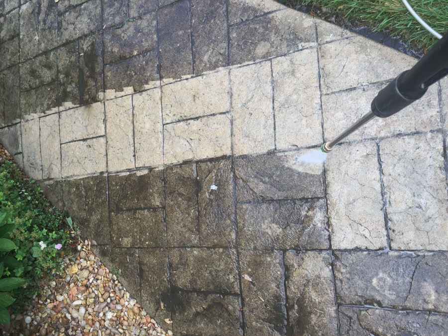 Brick paver patio pressure washing result